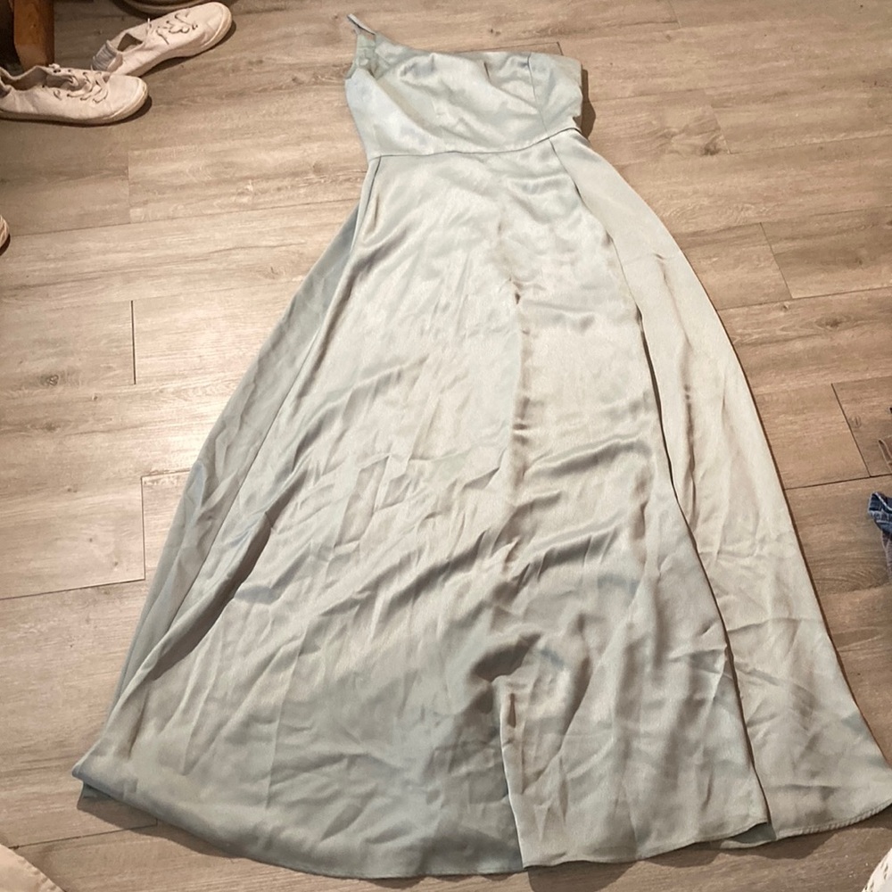 One strap satin  dusty sage David’s bridal dress